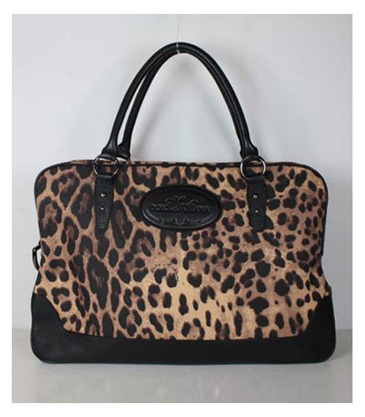 Dolce & Gabbana della stampa del leopardo della pelle verniciata Top Handle Bag Black